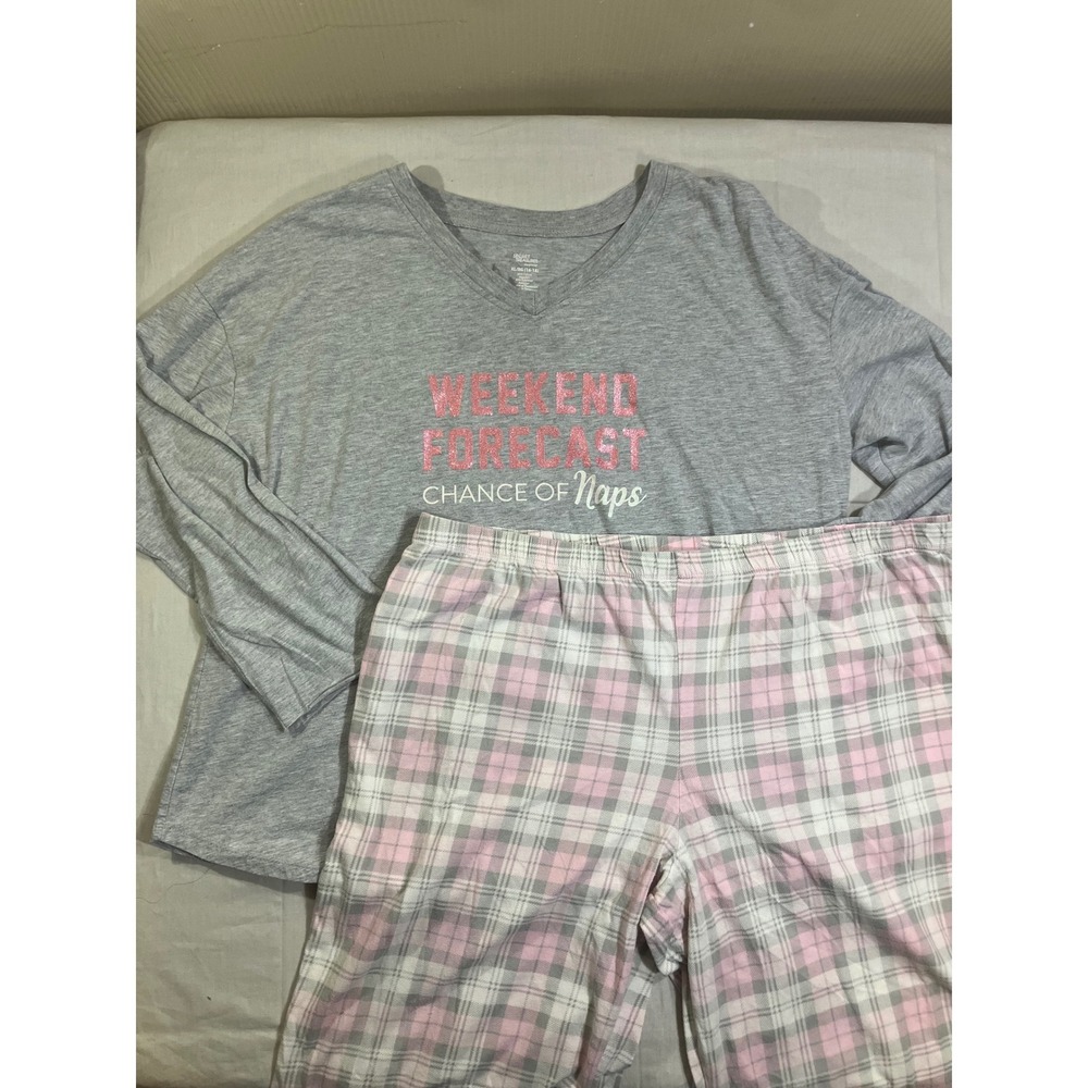 Secret Treasures Womens XL Pajama Set Gray Pink Plaid Weekend Naps TZ49330SE‎